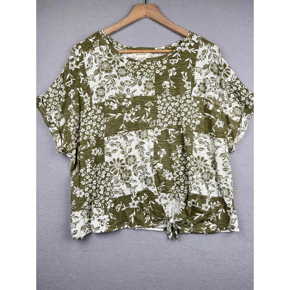 Lucky Brand Tie Front Top Womens 2X Floral Patchwork Boho Casual